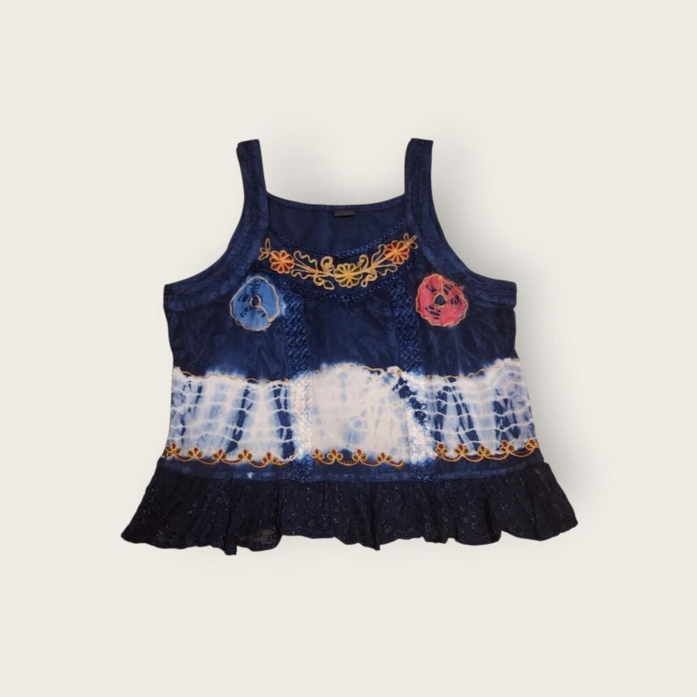 Vintage Y2k early 2000s blue floral boho hippie festival vibes tie back tank top
